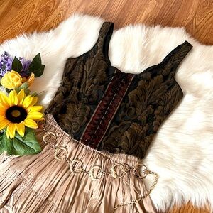 🍂Vintage 90s Renn Faire Gothic Boned Brocade Lace-Up Corset
